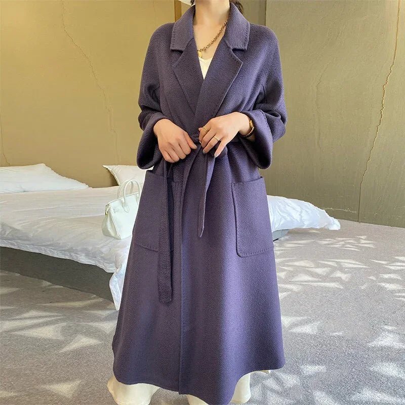 New Water Ripple Reversible Kaschmirmantel Mittellang Lose Temperament Wollmäntel | tif-shop24.de