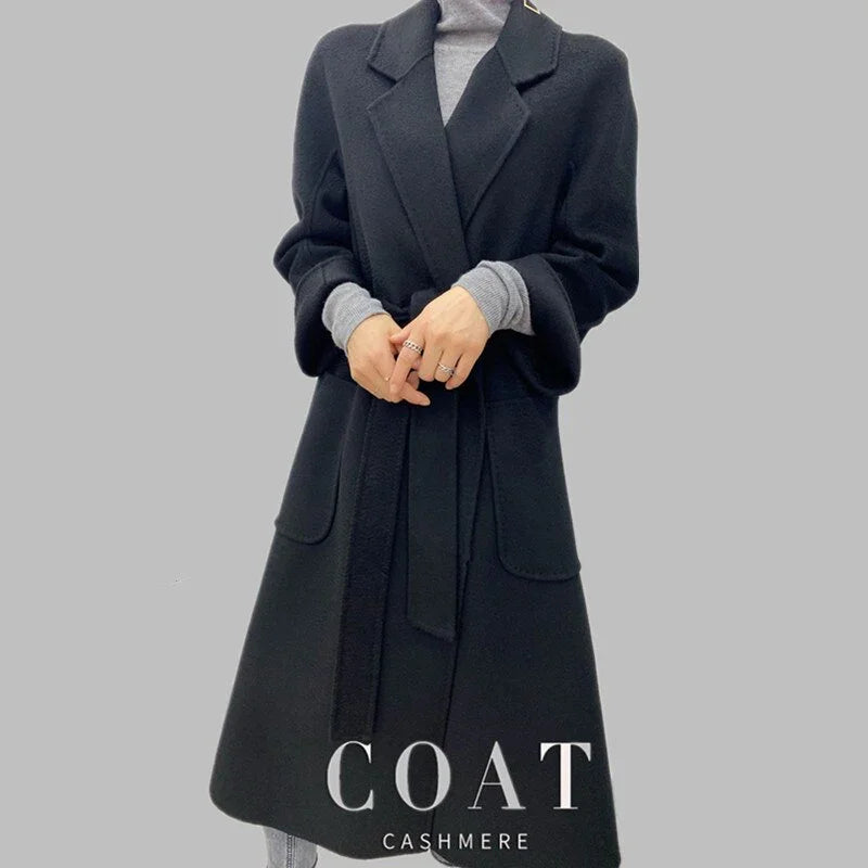 New Water Ripple Reversible Kaschmirmantel Mittellang Lose Temperament Wollmäntel | tif-shop24.de