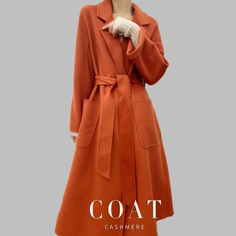 New Water Ripple Reversible Kaschmirmantel Mittellang Lose Temperament Wollmäntel | tif-shop24.de