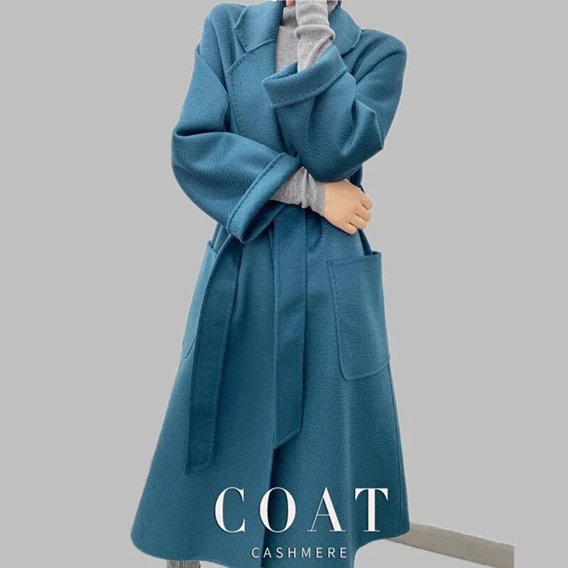 New Water Ripple Reversible Kaschmirmantel Mittellang Lose Temperament Wollmäntel | tif-shop24.de
