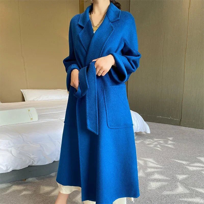 New Water Ripple Reversible Kaschmirmantel Mittellang Lose Temperament Wollmäntel - tif-shop24.de