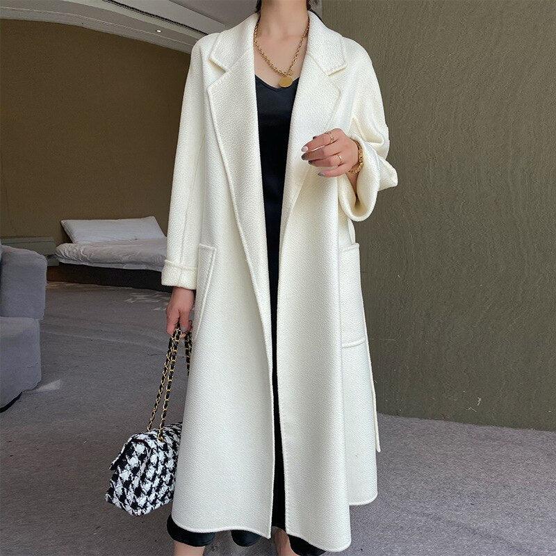 New Water Ripple Reversible Kaschmirmantel Mittellang Lose Temperament Wollmäntel | tif-shop24.de