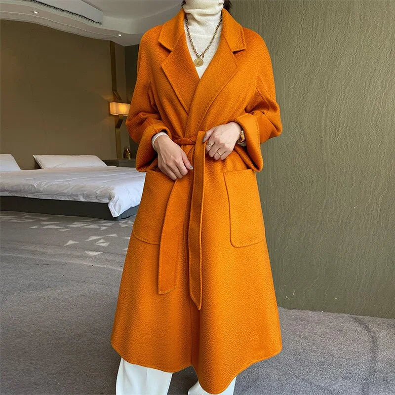 New Water Ripple Reversible Kaschmirmantel Mittellang Lose Temperament Wollmäntel | tif-shop24.de