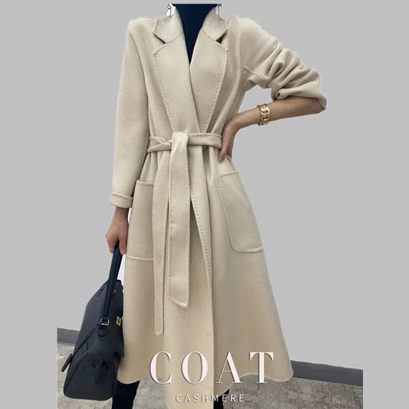 New Water Ripple Reversible Kaschmirmantel Mittellang Lose Temperament Wollmäntel | tif-shop24.de