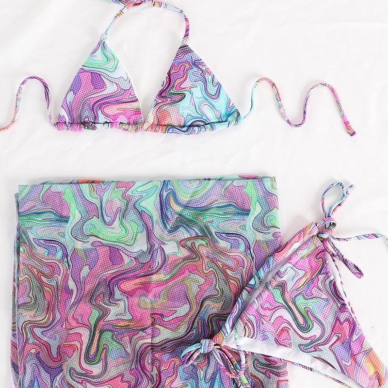Miyouj Welle Druck Badeanzug – Sexy 4‑teiliger Bikini‑Set mit Sarong | tif-shop24.de