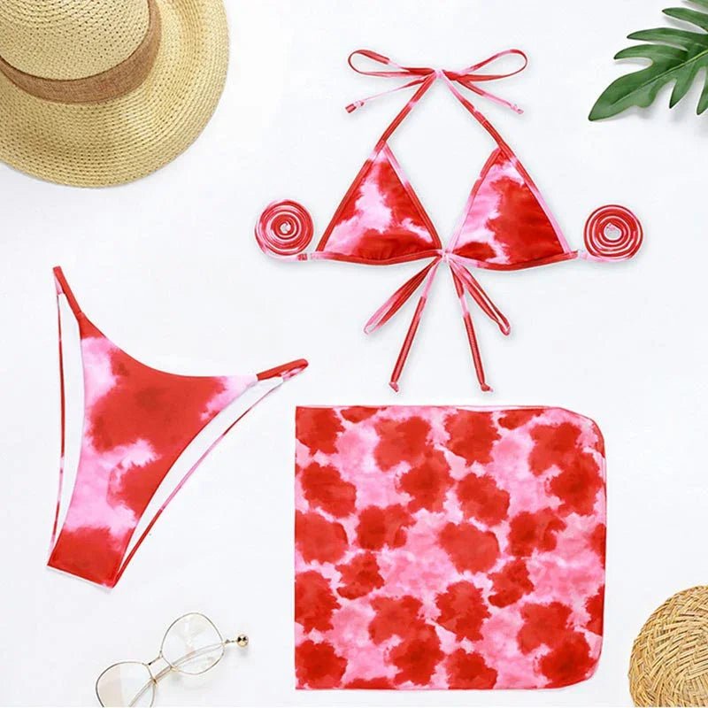 Miyouj Welle Druck Badeanzug – Sexy 4‑teiliger Bikini‑Set mit Sarong | tif-shop24.de