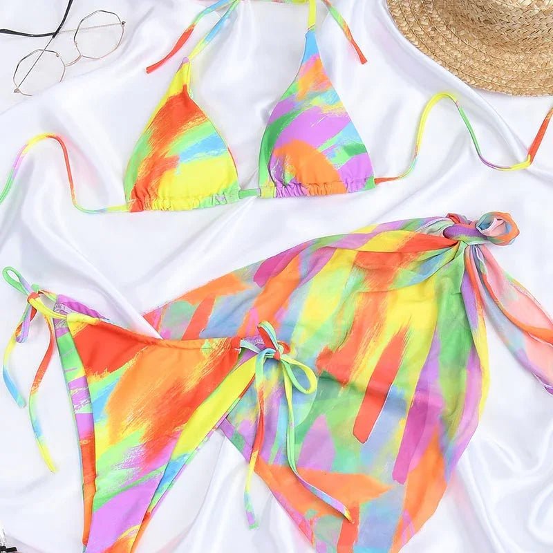 Miyouj Welle Druck Badeanzug – Sexy 4‑teiliger Bikini‑Set mit Sarong - tif-shop24.de