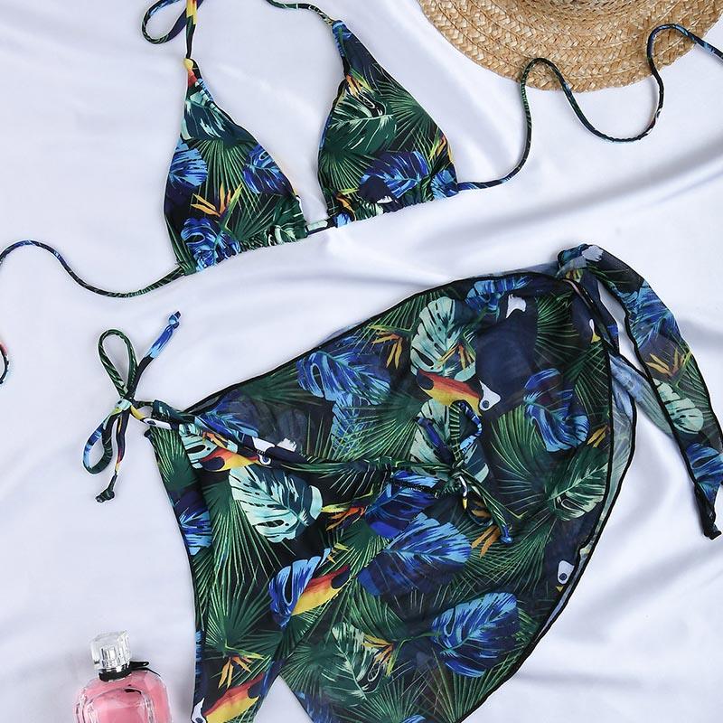 Miyouj Welle Druck Badeanzug – Sexy 4‑teiliger Bikini‑Set mit Sarong | tif-shop24.de