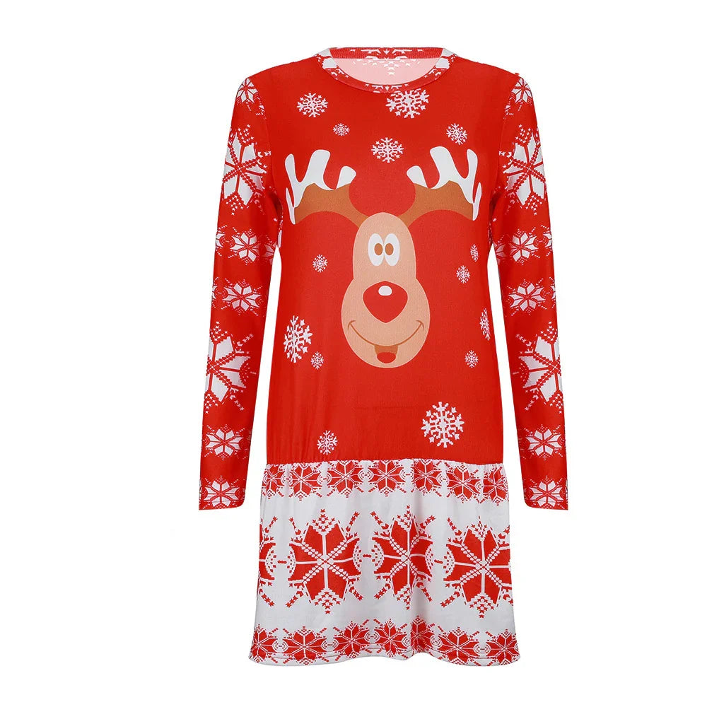 Christmas Print Round Neck Long Sleeve Dress | tif-shop24.de