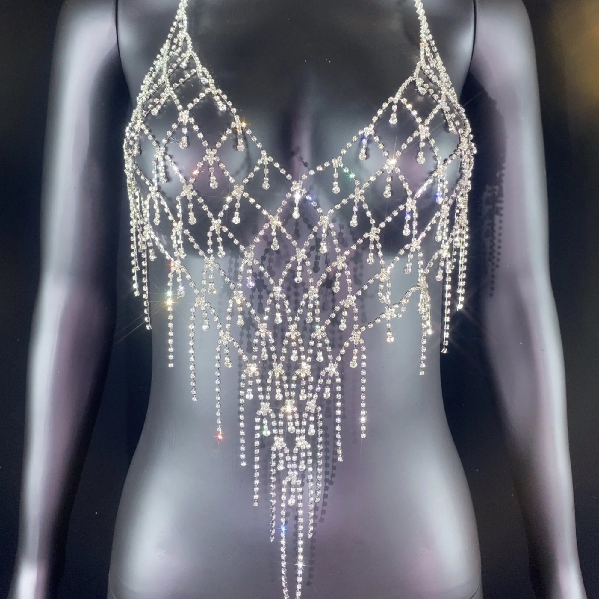 Strass Quaste Crop Top Body Chain - Glänzende Körperkette für Nachtclub Party - tif-shop24.de