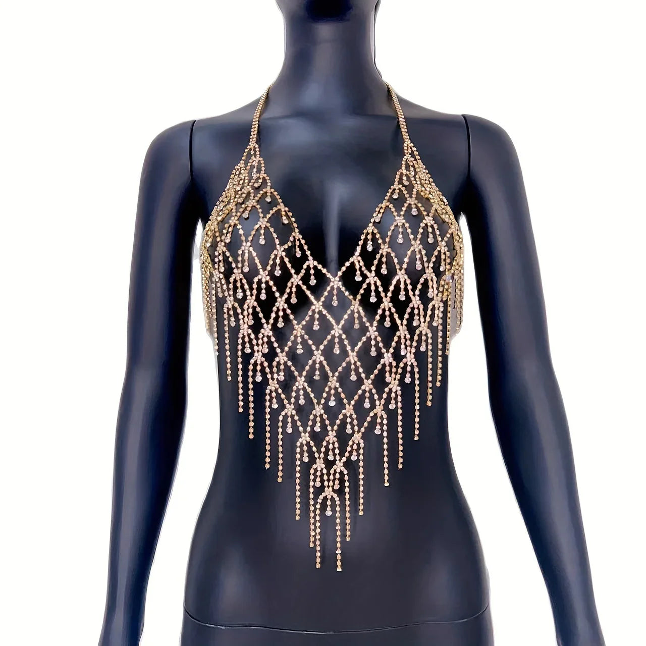 Strass Quaste Crop Top Body Chain - Glänzende Körperkette für Nachtclub Party - tif-shop24.de