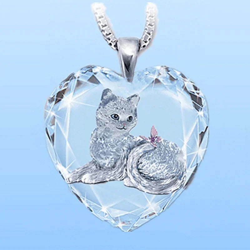 Niedliches Katzenmuster-Herzförmiger-Anhänger Und Halskette, Niedlicher Tier-Schmuck, Geburtstagsgeschenk, Weihnachtsgeschenk Für Mädchen | tif-shop24.de