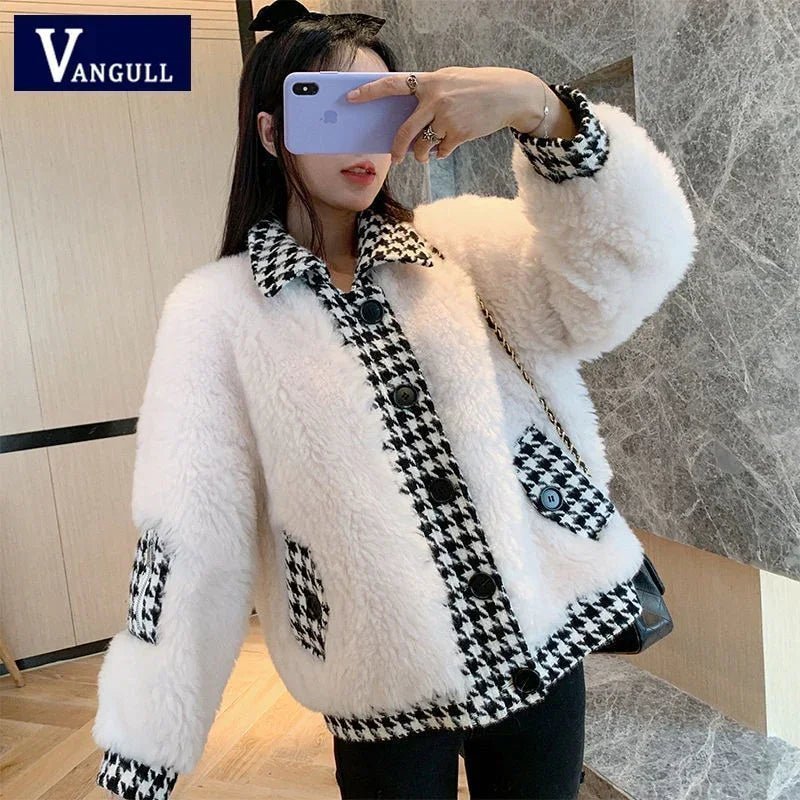Vangull Elegante Patchwork Faux Pelz Mantel Winter Warme Weiche Einreiher Pelz Jacke Plüsch Lose Mantel | tif-shop24.de