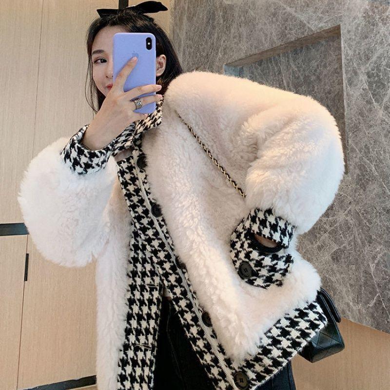 Vangull Elegante Patchwork Faux Pelz Mantel Winter Warme Weiche Einreiher Pelz Jacke Plüsch Lose Mantel - tif-shop24.de