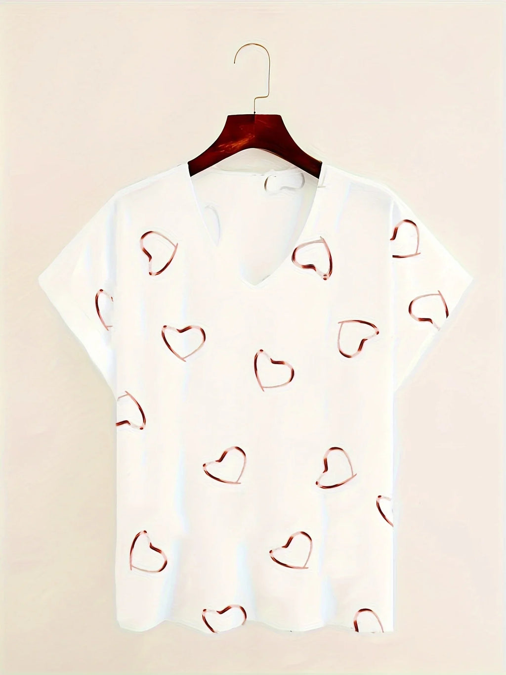 Herzdruck V-Ausschnitt Lässiges Kurzarm-Top T-Shirt | tif-shop24.de