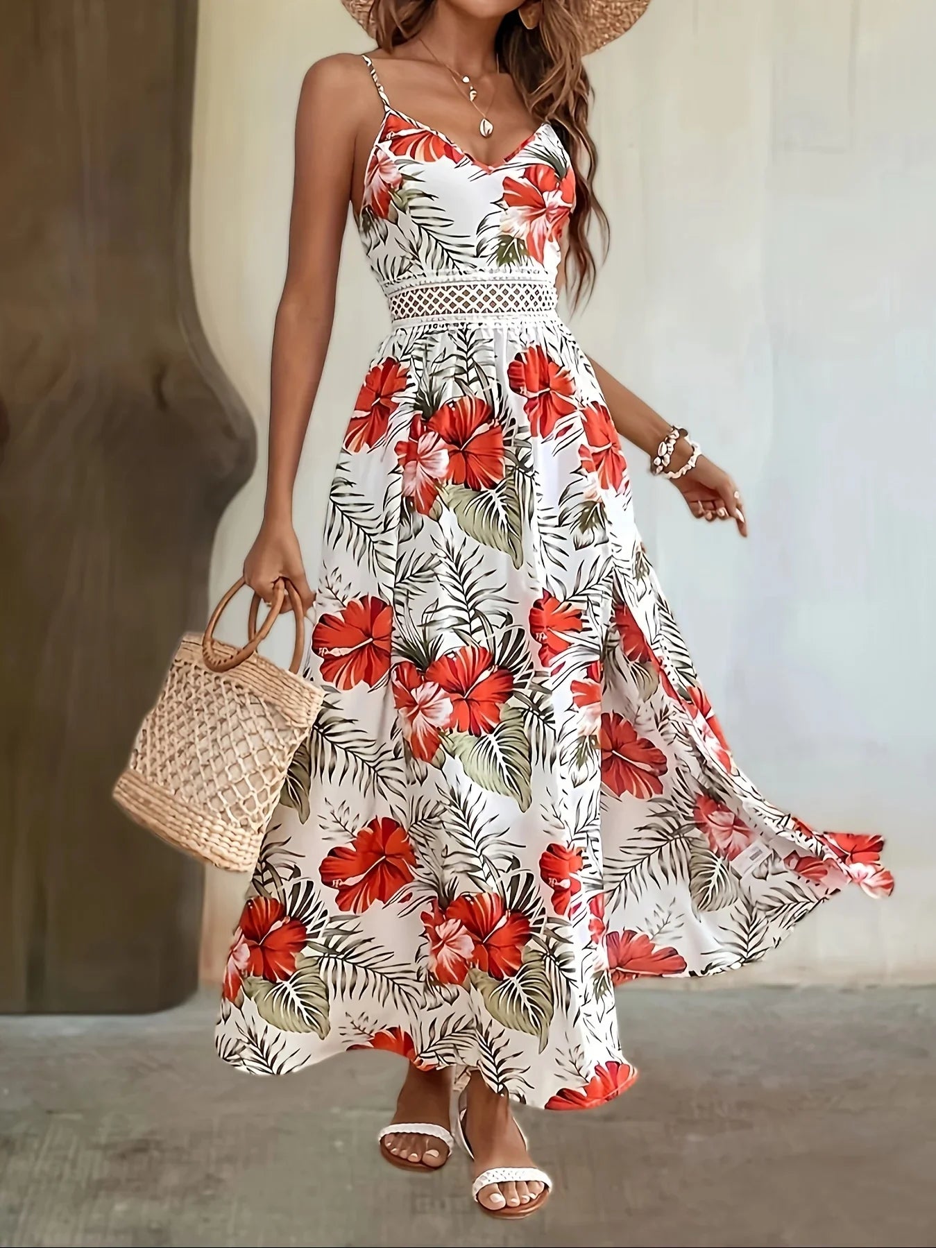 Kleid Mit Blumendruck Und Geteiltem Saum Elegantes Ärmelloses Cami-Kleid - tif-shop24.de