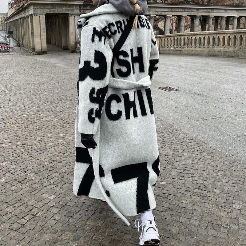 Langer Doppelseitiger Druck Tweed Mantel Elegant Revers Lose Oberbekleidung | tif-shop24.de