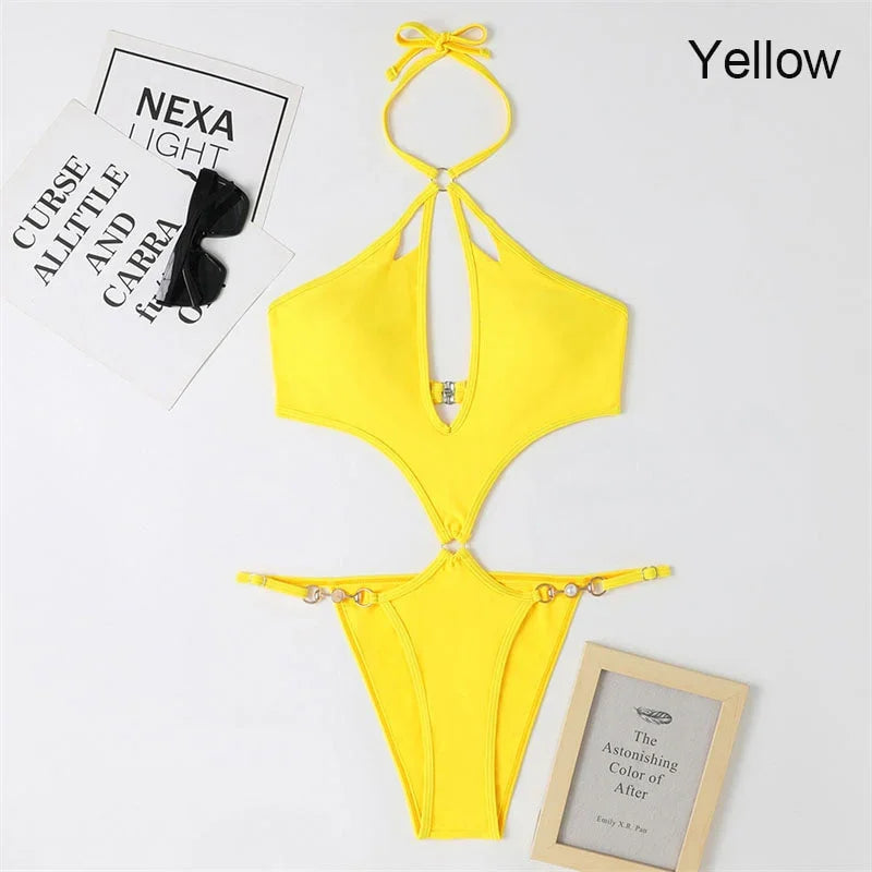 Summer Swimsuit Sling Beach Solid Color Sexy Backless One Piece Swimsuit Running Sports Thin Section Bikini | tif-shop24.de