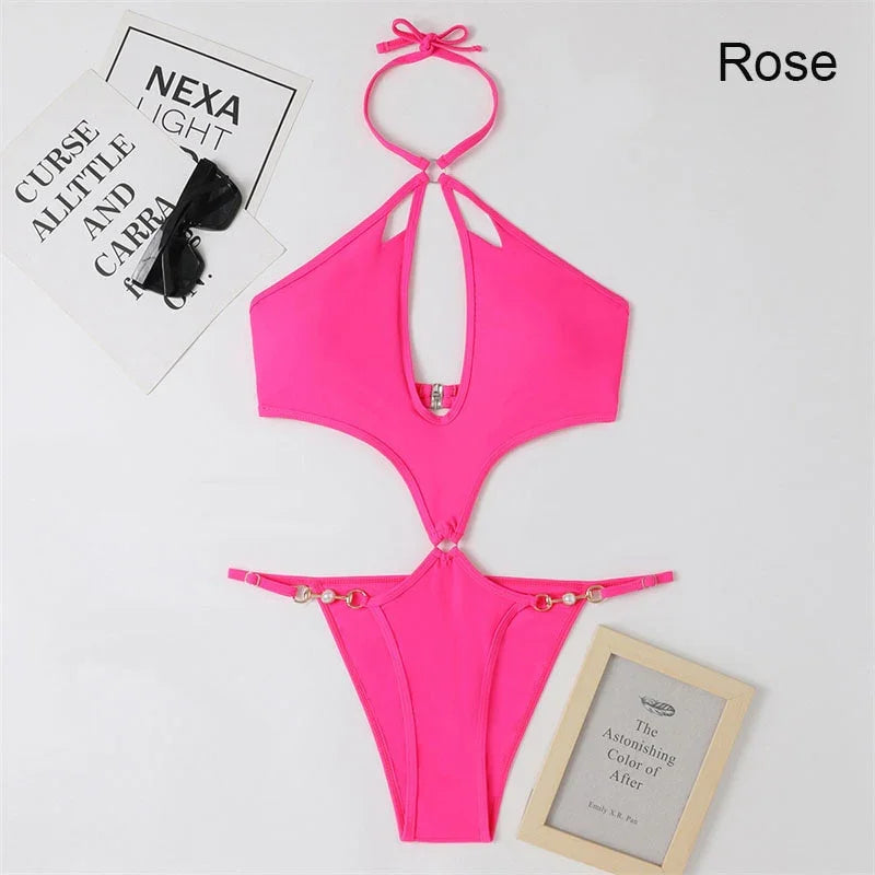 Summer Swimsuit Sling Beach Solid Color Sexy Backless One Piece Swimsuit Running Sports Thin Section Bikini | tif-shop24.de