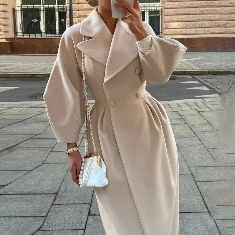 Wollmantel Dickes Revers Zweireiher Lange Jacken Laterne Ärmel Windjacke Mäntel | tif-shop24.de