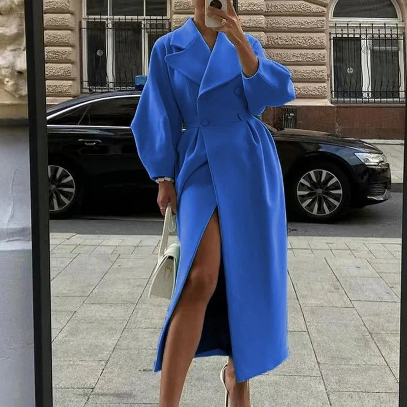 Wollmantel Dickes Revers Zweireiher Lange Jacken Laterne Ärmel Windjacke Mäntel | tif-shop24.de