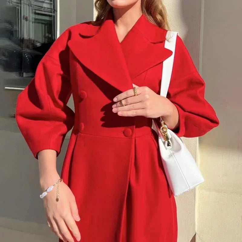 Wollmantel Dickes Revers Zweireiher Lange Jacken Laterne Ärmel Windjacke Mäntel | tif-shop24.de