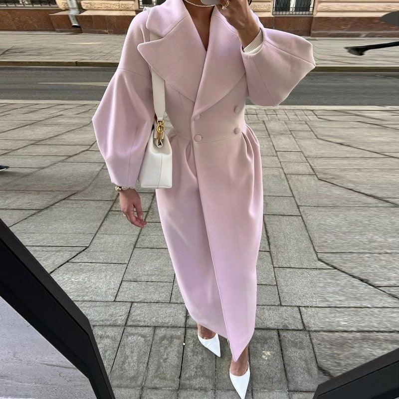 Wollmantel Dickes Revers Zweireiher Lange Jacken Laterne Ärmel Windjacke Mäntel | tif-shop24.de