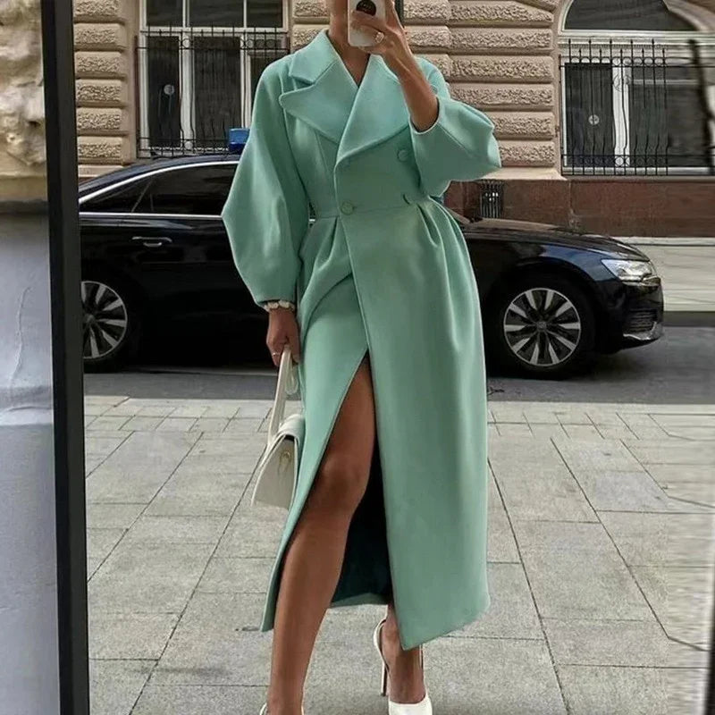 Wollmantel Dickes Revers Zweireiher Lange Jacken Laterne Ärmel Windjacke Mäntel | tif-shop24.de