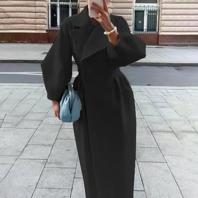 Wollmantel Dickes Revers Zweireiher Lange Jacken Laterne Ärmel Windjacke Mäntel | tif-shop24.de