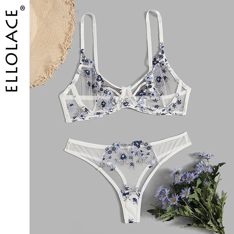 Ellolace Dessous Sexy Set Transparente Unterwäsche Spitze Sheer BH | tif-shop24.de