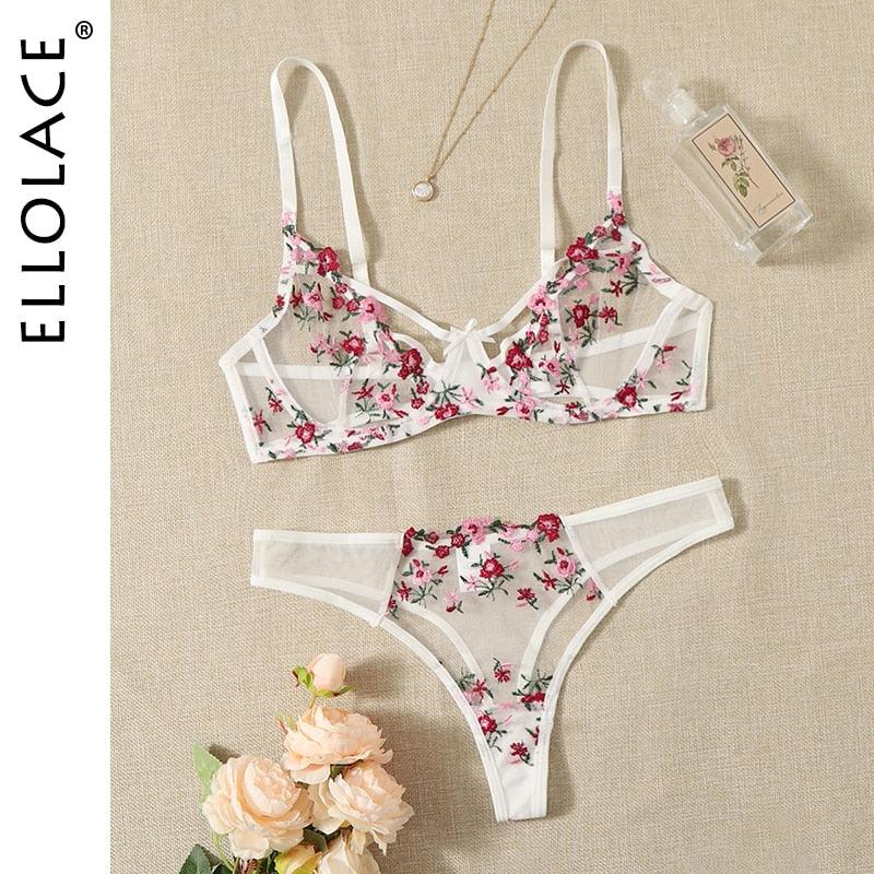 Ellolace Dessous Sexy Set Transparente Unterwäsche Spitze Sheer BH | tif-shop24.de
