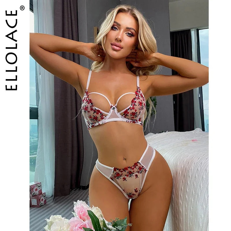 Ellolace Dessous Sexy Set Transparente Unterwäsche Spitze Sheer BH | tif-shop24.de