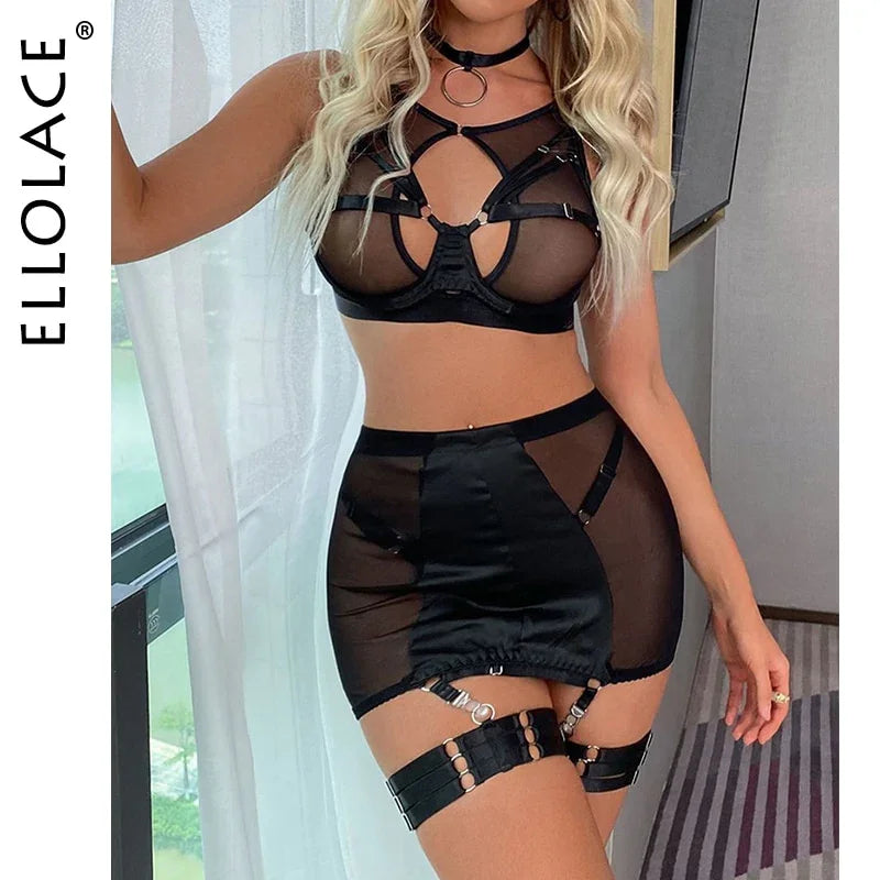 Ellolace Rote Dessous 5-Tilige Unterwäsche Sexy Unzensiert Transparenter BH | tif-shop24.de