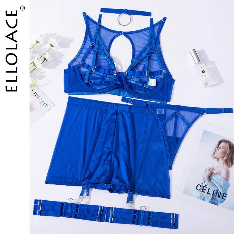 Ellolace Rote Dessous 5-Tilige Unterwäsche Sexy Unzensiert Transparenter BH - tif-shop24.de