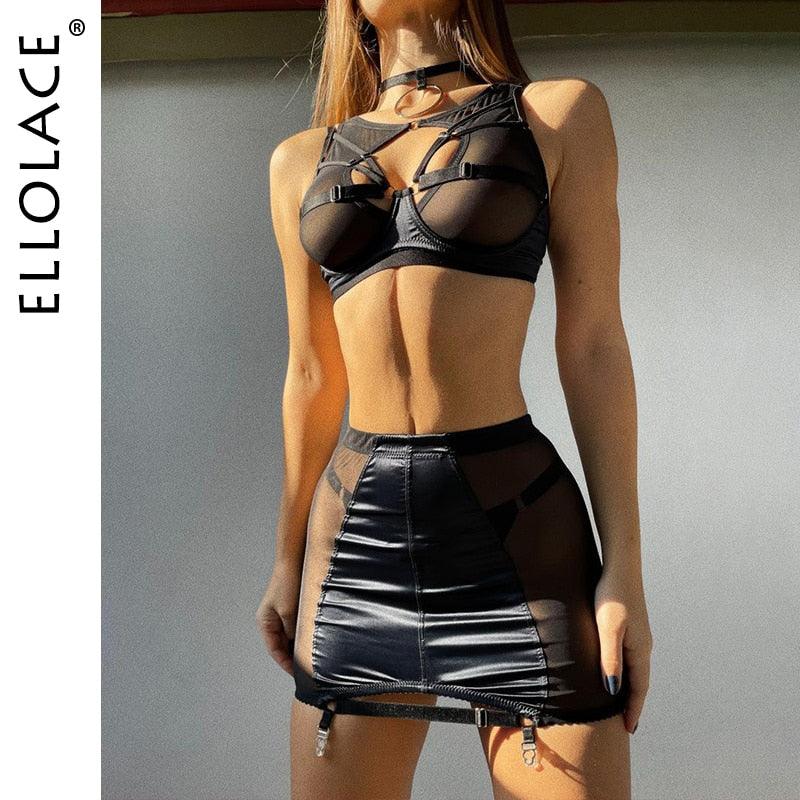 Ellolace Rote Dessous 5-Tilige Unterwäsche Sexy Unzensiert Transparenter BH | tif-shop24.de