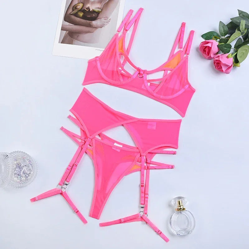 Ellolace Dessous Sexy Unterwäschen Patchwork BH Spitzenstrumpfband Set | tif-shop24.de