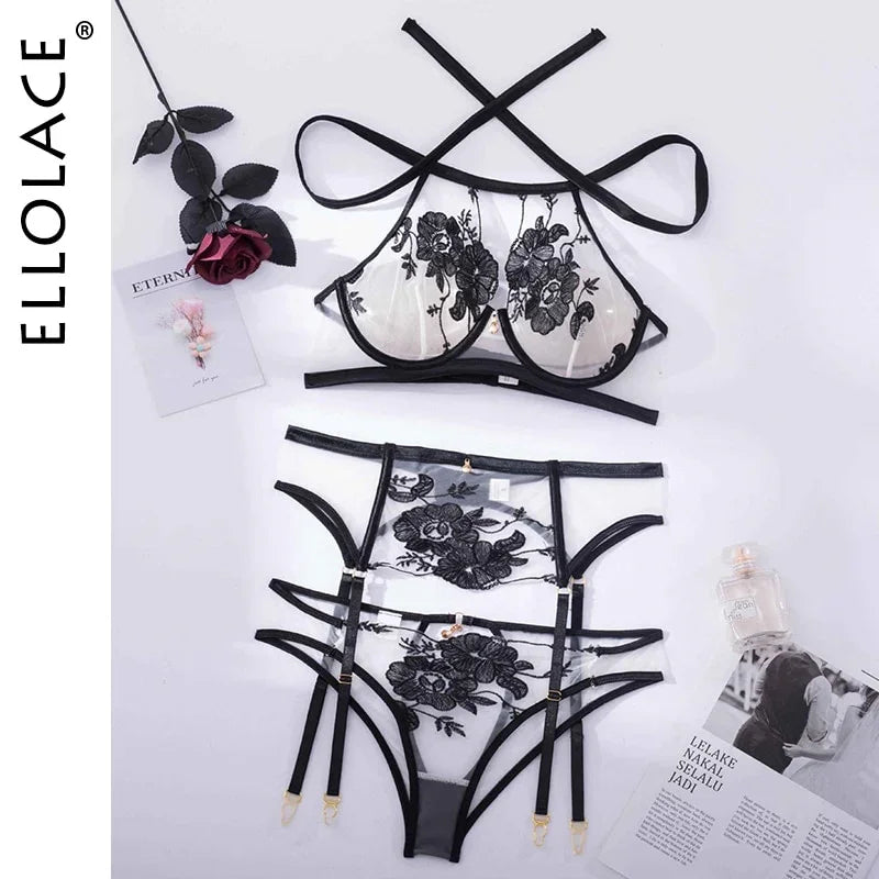 Ellolace Lingeries Lace Underwear Sensual Erotic Sets Embroidery Transparent | tif-shop24.de