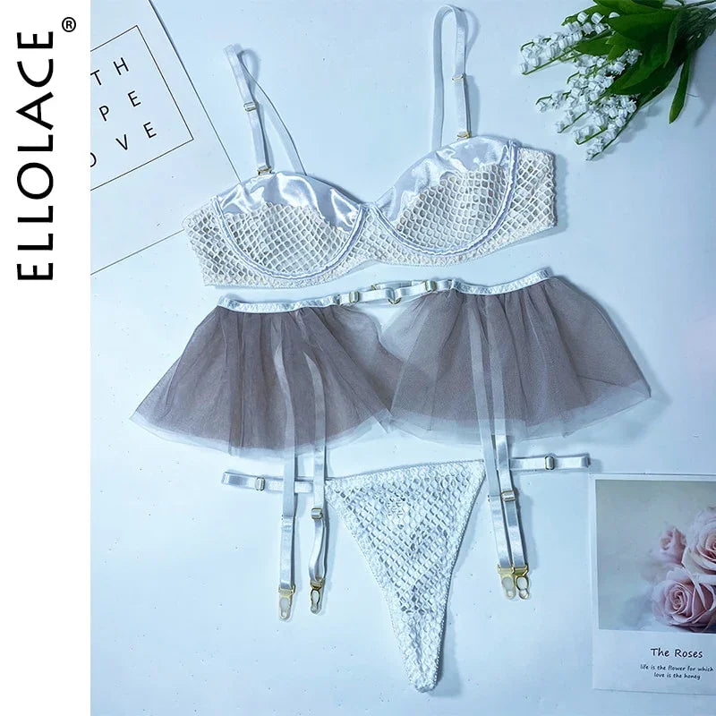 Ellolace Sexy Dessous Mesh Patchwork Fancy Unterwäsche Rüschen Strumpfbänder Zartes Luxus | tif-shop24.de