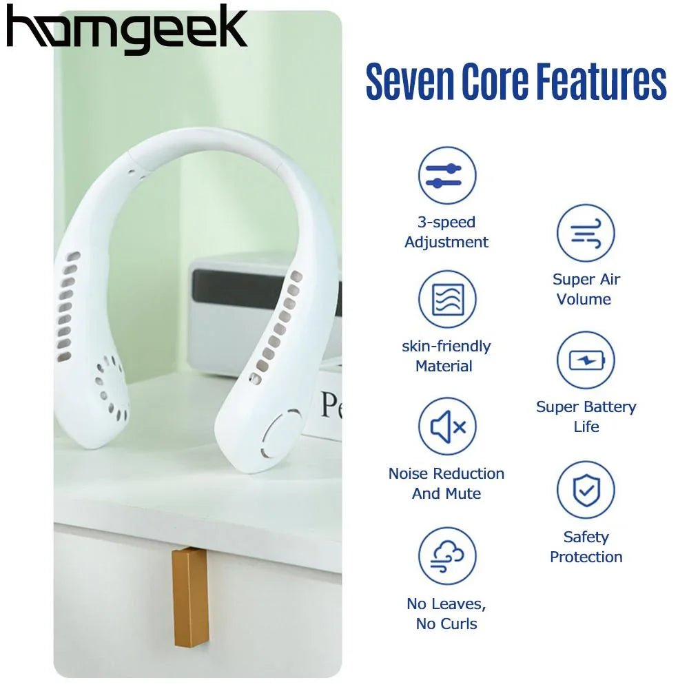 Hängender Nackenventilator Tragbarer Kühlventilator 5-Gang-USB-Blattloser 360-Grad-Nackenbandventilator Luftauslässe 2600 mAh Wiederaufladbarer Mini-Ventilator | tif-shop24.de