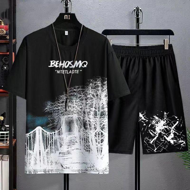 T-Shirt + Shorts Set Sommer Atmungsaktives Lässiges T-Shirt Laufendes Set Mode Harajuku Gedruckt Sportanzug | tif-shop24.de
