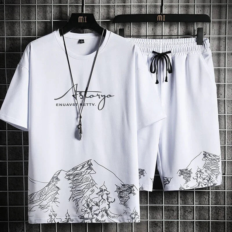 T-Shirt + Shorts Set Sommer Atmungsaktives Lässiges T-Shirt Laufendes Set Mode Harajuku Gedruckt Sportanzug | tif-shop24.de