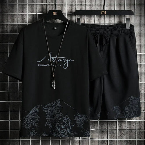 T-Shirt + Shorts Set Sommer Atmungsaktives Lässiges T-Shirt Laufendes Set Mode Harajuku Gedruckt Sportanzug | tif-shop24.de