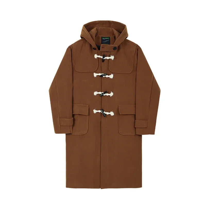 Winter Woll Mantel mit Kapuze Lang Herren Locker Geschnitten | tif-shop24.de