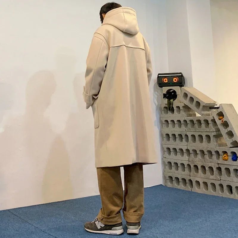 Winter Woll Mantel mit Kapuze Lang Herren Locker Geschnitten | tif-shop24.de