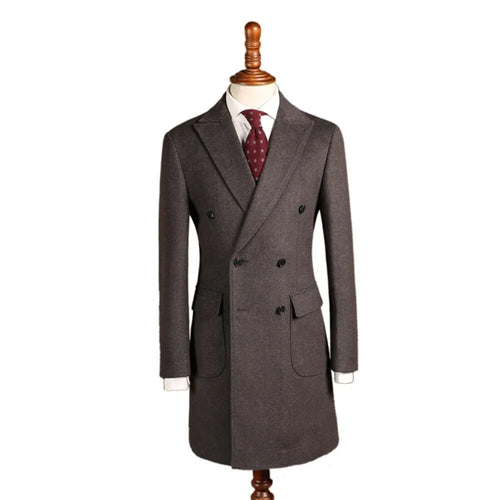 Braun Langer Tweed Wollmischung Bräutigam Business Mantel | tif-shop24.de