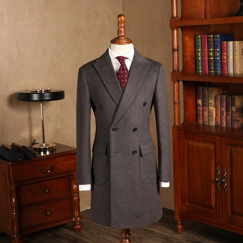 Braun Langer Tweed Wollmischung Bräutigam Business Mantel | tif-shop24.de