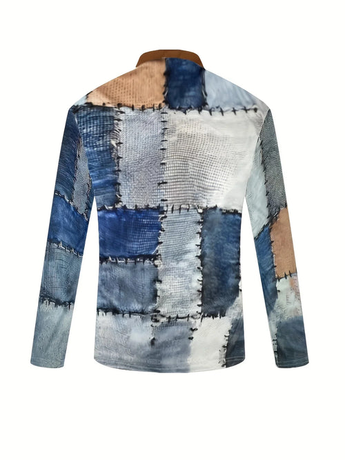 Color Block Patched Vintage Langarm Lapel Shirt | tif-shop24.de