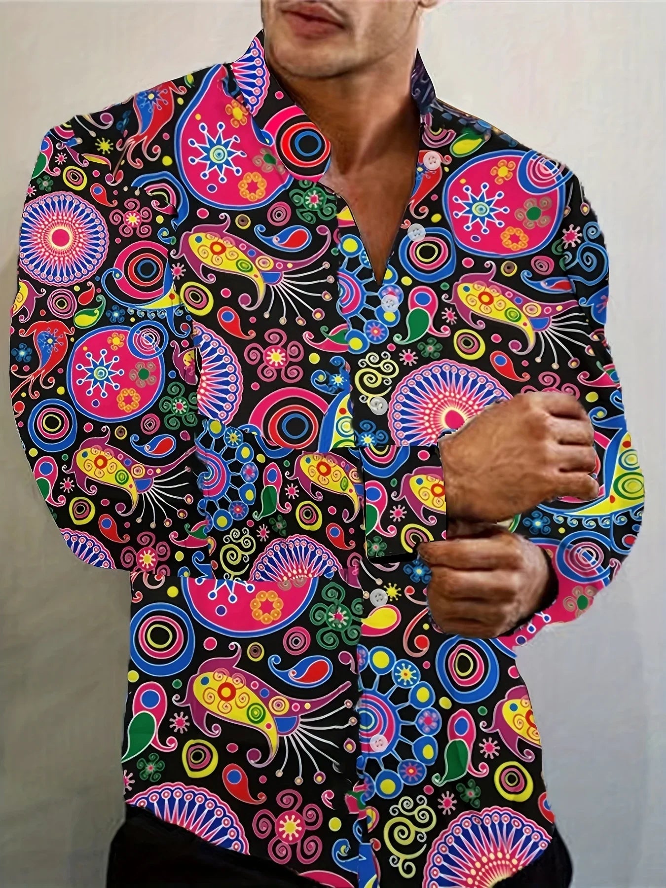 Langarmshirt Mit Neuartigem Muster, Grafisches Button-Up-Hemd Für Frühling Und Herbst - tif-shop24.de