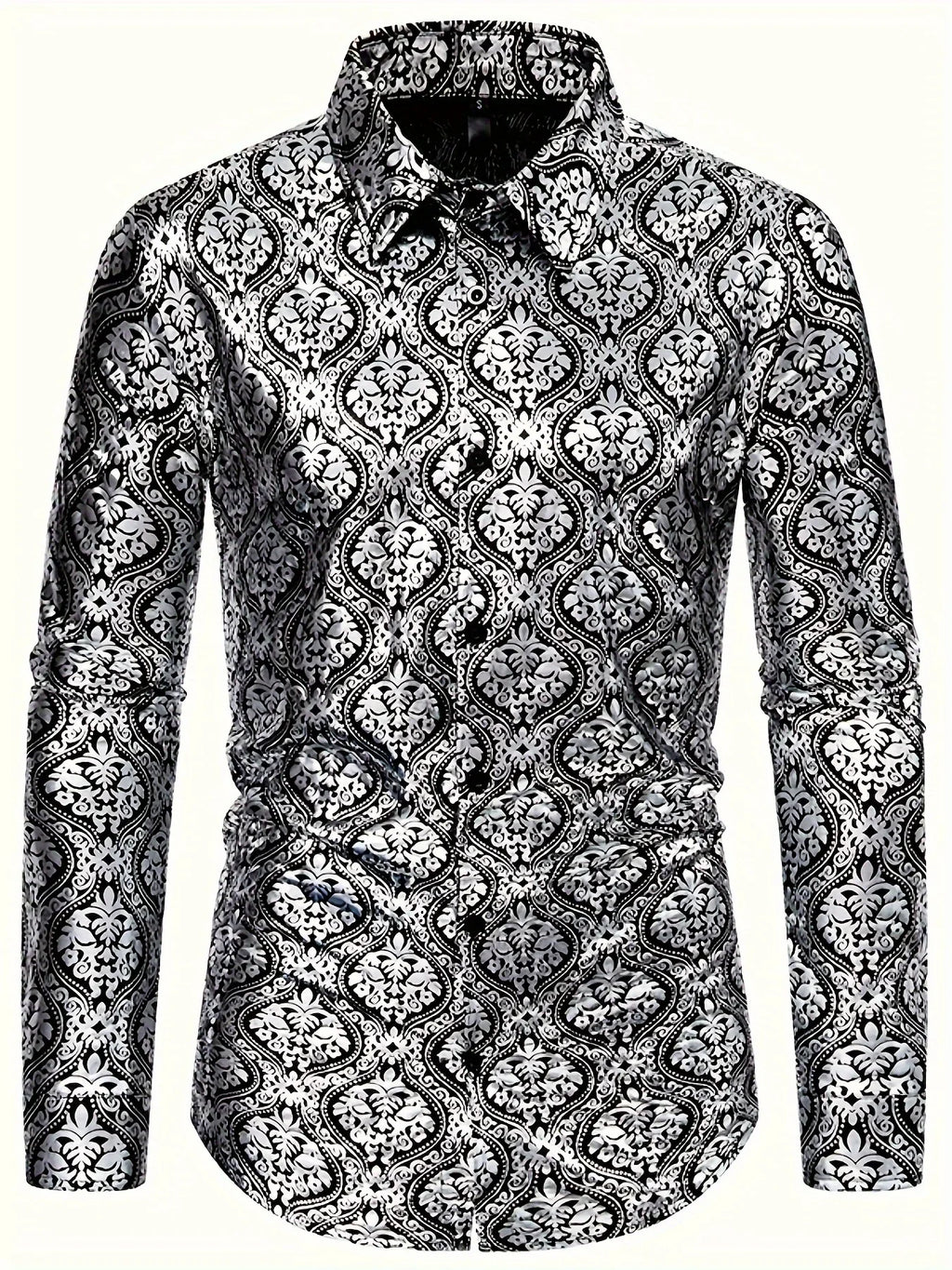 Stretch Langarmhemd, Vintage Barockmuster - tif-shop24.de