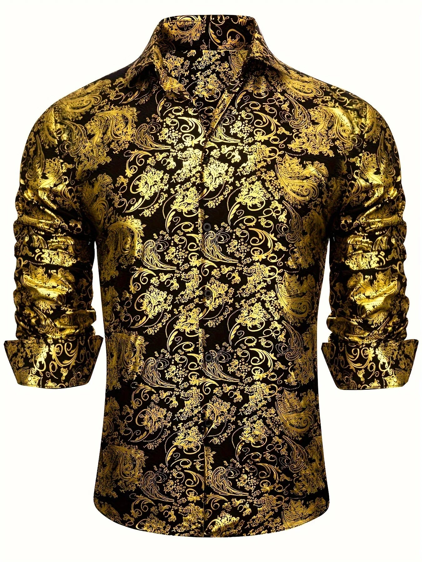 Retro Elegant Paisley & Floral Pattern Langarm-Knopfhemd, Frühling Herbst - tif-shop24.de